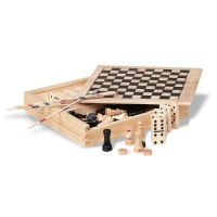 4 spellen in houten doos hout