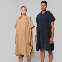 Unisex badponcho met capuchon camel,l/xl