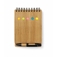 Bamboe notitieboekje met sticky notes standaard
