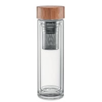 Glazen drinkfles met bamboe dop transparant