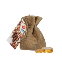 Jute zakje chocolade muntje bruin