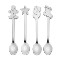 Set 4 kerst theelepeltjes mat zilver