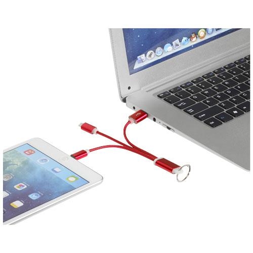 Metalen 3-in-1 oplaadkabel met sleutelhanger rood