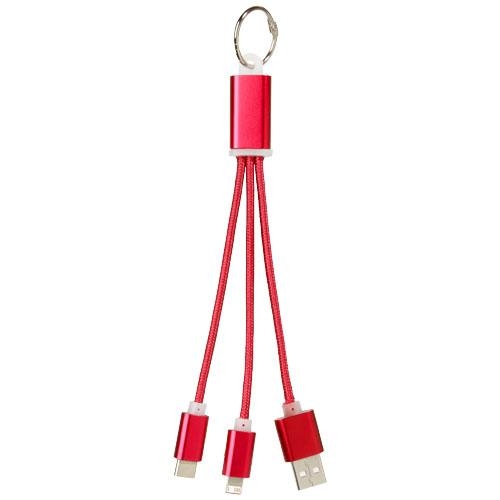 Metalen 3-in-1 oplaadkabel met sleutelhanger rood