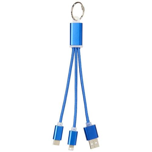 Metalen 3-in-1 oplaadkabel met sleutelhanger koningsblauw