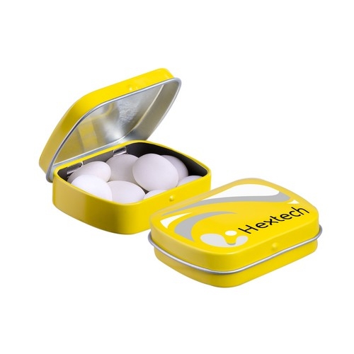 Mini scharnierblikje Mentos geel