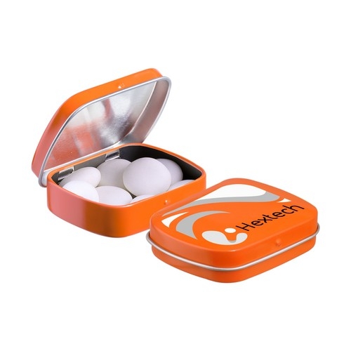 Mini scharnierblikje Mentos oranje