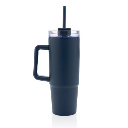 XXL drinkfles met handvat en rietje donkerblauw
