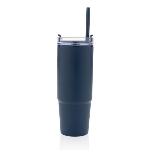 XXL drinkfles met handvat en rietje donkerblauw