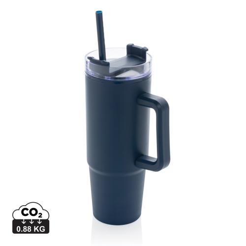 XXL drinkfles met handvat en rietje donkerblauw