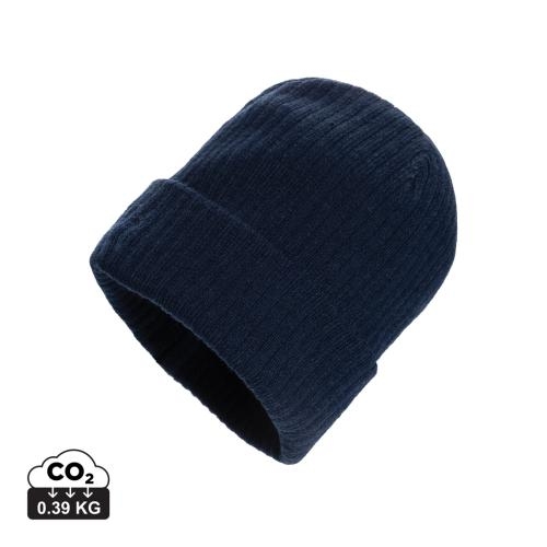 Polylana beanie met omslag donkerblauw