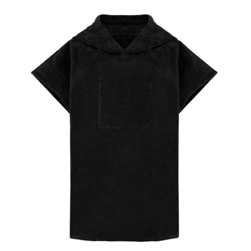 Badstof kinderponcho met capuchon zwart,6-10