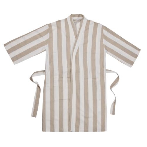 Katoenen hamam badjas L-XL beige/wit