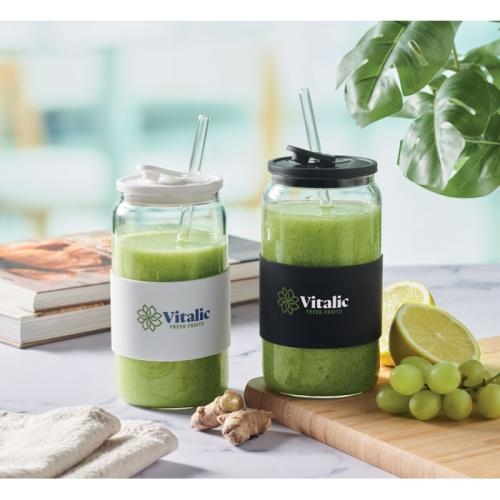 Glazen beker met rietje 550 ml Borosip wit