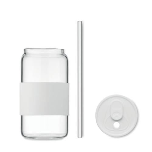 Glazen beker met rietje 550 ml Borosip wit