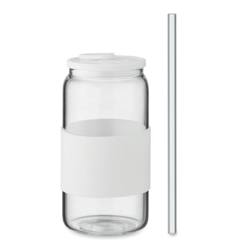 Glazen beker met rietje 550 ml Borosip wit