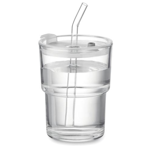 Glazen beker met rietje 400 ml Sip transparant