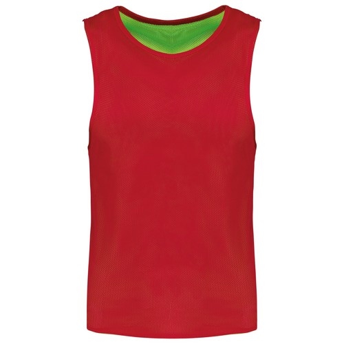 Omkeerbaar multisport-hesje kids rood / fluor groen,10-14