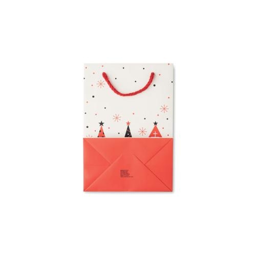 Papieren geschenkzakje kerstbomen small wit