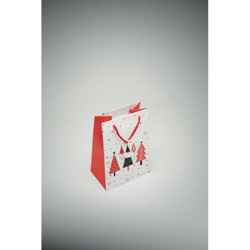 Papieren geschenkzakje kerstbomen small wit