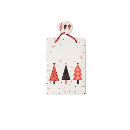 Papieren geschenkzakje kerstbomen small wit