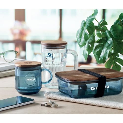 Glazen ribbelmok 300 ml Vitrio transparant blauw
