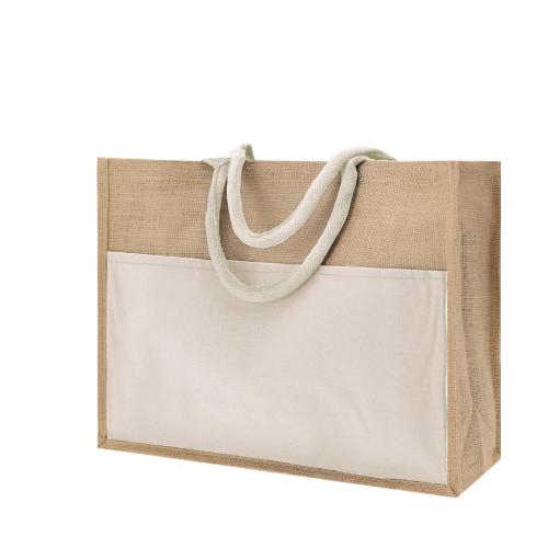 Jute tas met katoenen vak zwart