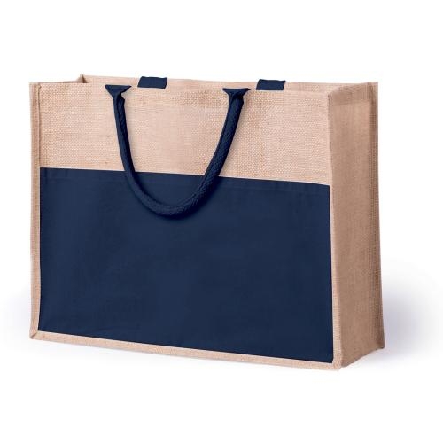 Jute tas met katoenen vak marineblauw