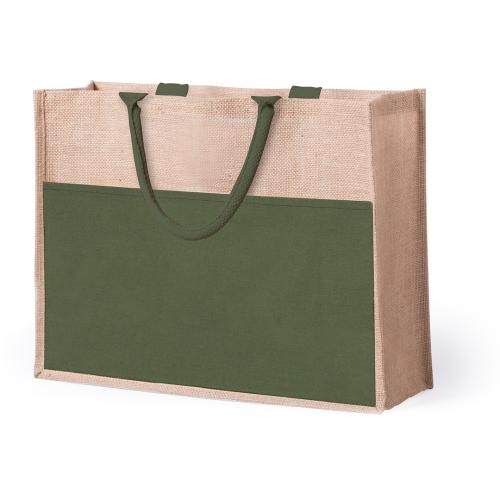 Jute tas met katoenen vak groen