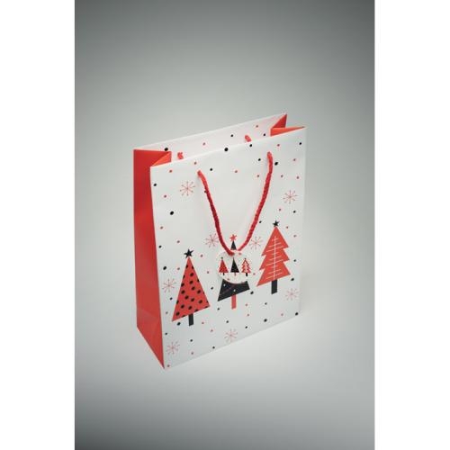 Papieren geschenkzakje kerstbomen large wit
