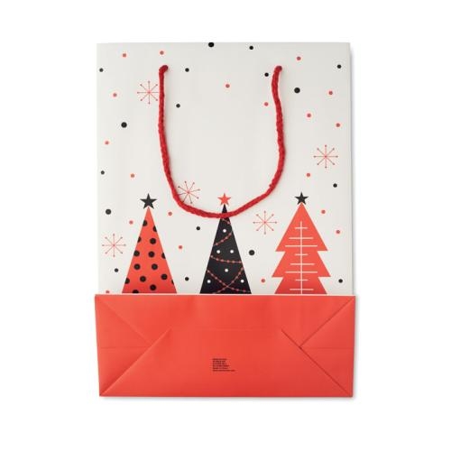 Papieren geschenkzakje kerstbomen large wit