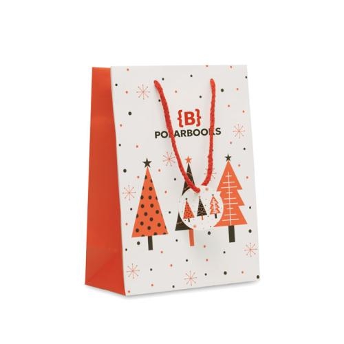 Papieren geschenkzakje kerstbomen medium wit