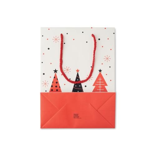 Papieren geschenkzakje kerstbomen medium wit