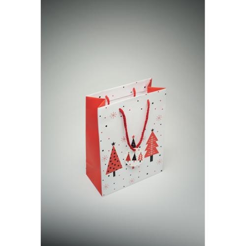 Papieren geschenkzakje kerstbomen medium wit
