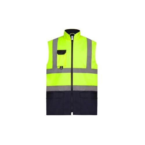 Gewatteerde veiligheidsbodywarmer hi vis yellow/navy,2xl