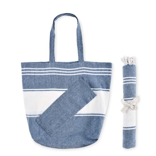 Strandtas met hamamdoek Hummum blauw