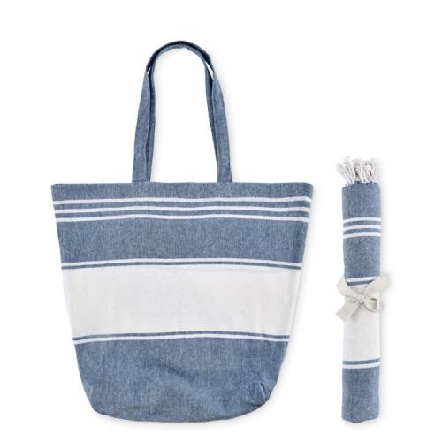 Strandtas met hamamdoek Hummum blauw