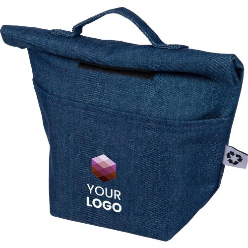 Gerecycled denim roll-top koeltas Mira blauw