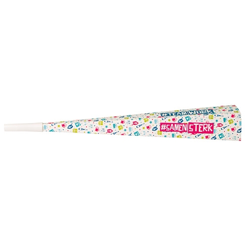 Kartonnen feesttoeter 19 cm - kleine oplage wit