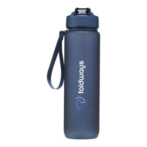 Waterfles 1L gerecycled rPET AquaSport blauw