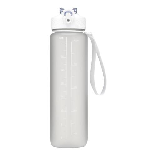 Waterfles 1L gerecycled rPET AquaSport wit