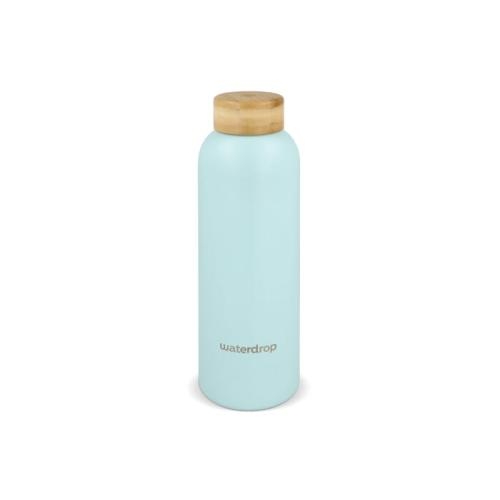 Waterdrop rvs drinkfles bamboe dop 600 ml pastelblauw