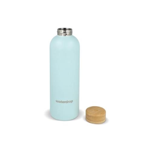 Waterdrop rvs drinkfles bamboe dop 600 ml pastelblauw