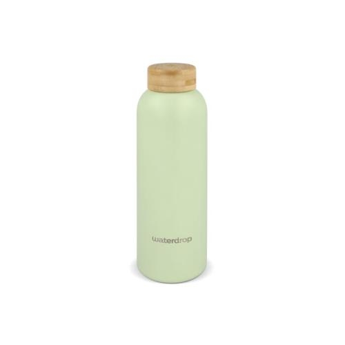 Waterdrop rvs drinkfles bamboe dop 600 ml donkerbruin/groen