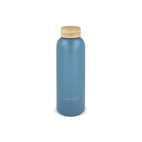 Waterdrop rvs drinkfles bamboe dop 600 ml grijs/blauw