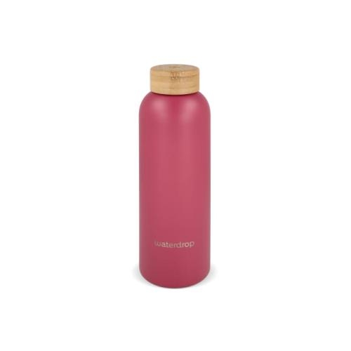Waterdrop rvs drinkfles bamboe dop 600 ml donkerroze