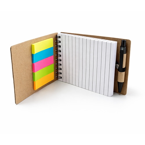 Bamboe notitieboekje met sticky notes standaard