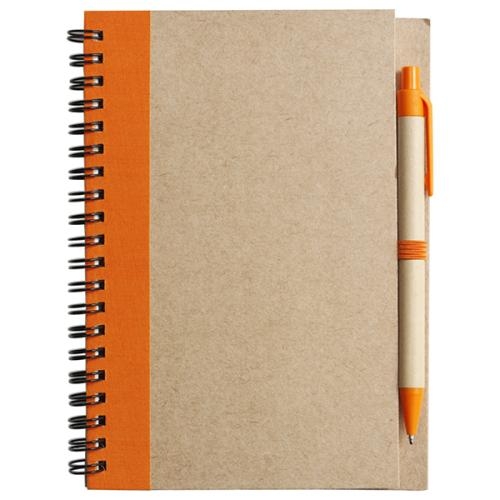 A5 gerecycled notitieboekje met pen oranje