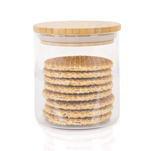 Glazen snoeppot stroopwafels standaard