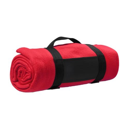 Fleecedeken met nylon handgreep rood